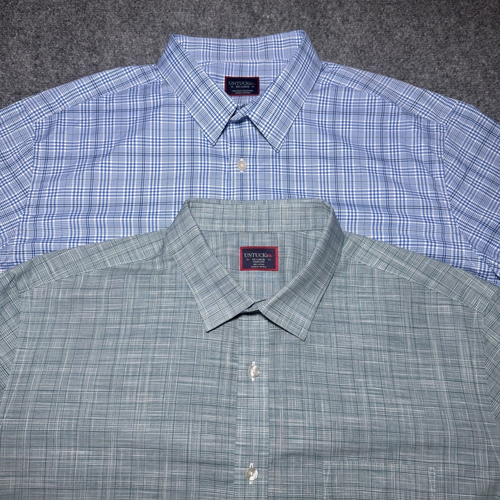 UNTUCKit Lot of 2 Long Sleeve Plaid Button Up Shirt Men Size XXL Blue & Green